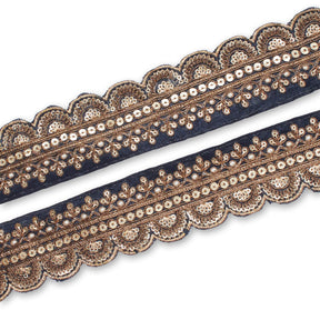 2 Inch Regal Gold Metallic Sequined Cording On Plain Woven Trim SV581407 Navy Blue A1