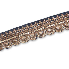 2 Inch Regal Gold Metallic Sequined Cording On Plain Woven Trim SV581407 Navy Blue A2