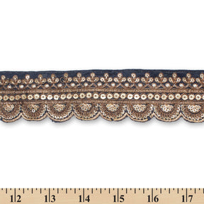 2 Inch Regal Gold Metallic Sequined Cording On Plain Woven Trim SV581407 Navy Blue A9