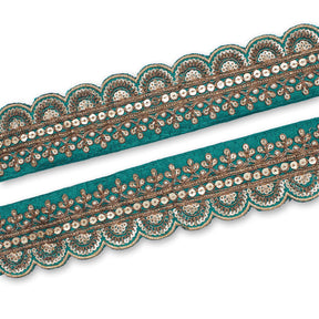 2 Inch Regal Gold Metallic Sequined Cording On Plain Woven Trim SV581408 Teal A1