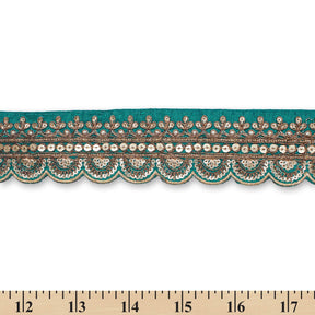 2 Inch Regal Gold Metallic Sequined Cording On Plain Woven Trim SV581408 Teal A9
