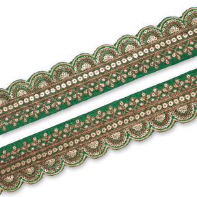 2 Inch Regal Gold Metallic Sequined Cording On Plain Woven Trim SV581409 Kelly Green A1
