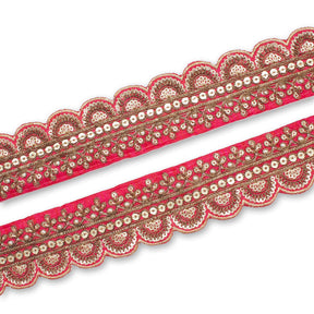 2 Inch Regal Gold Metallic Sequined Cording On Plain Woven Trim SV581410 Fuchsia A1