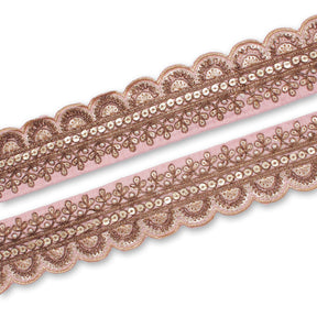 2 Inch Regal Gold Metallic Sequined Cording On Plain Woven Trim SV581411 Pink A1