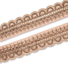 2 Inch Regal Gold Metallic Sequined Cording On Plain Woven Trim SV581412 Peach A1