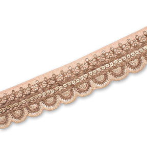 2 Inch Regal Gold Metallic Sequined Cording On Plain Woven Trim SV581412 Peach A2