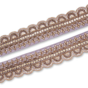 2 Inch Regal Gold Metallic Sequined Cording On Plain Woven Trim SV581413 Lilac A1