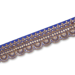 2 Inch Regal Gold Metallic Sequined Cording On Plain Woven Trim SV581414 Royal Blue A2
