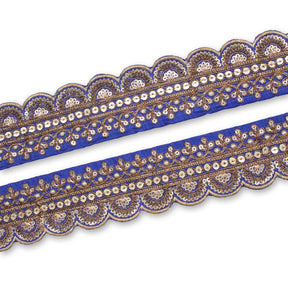 2 Inch Regal Gold Metallic Sequined Cording On Plain Woven Trim SV581414 Royal Blue A1