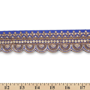 2 Inch Regal Gold Metallic Sequined Cording On Plain Woven Trim SV581414 Royal Blue A9