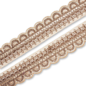2 Inch Regal Gold Metallic Sequined Cording On Plain Woven Trim SV581415 Beige A1