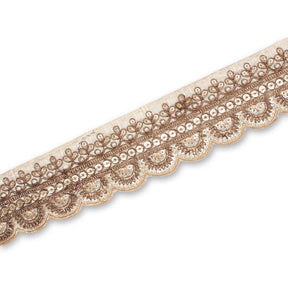 2 Inch Regal Gold Metallic Sequined Cording On Plain Woven Trim SV581415 Beige A2