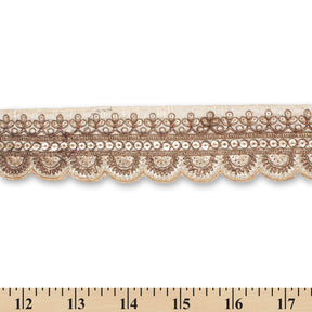 2 Inch Regal Gold Metallic Sequined Cording On Plain Woven Trim SV581415 Beige A9