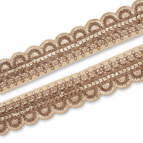 2 Inch Regal Gold Metallic Sequined Cording On Plain Woven Trim SV581416 Champagne A1