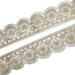 2 5 Inch Scalloped Sequin Metallic Corded Mesh Trim SV581417 Champagne A1