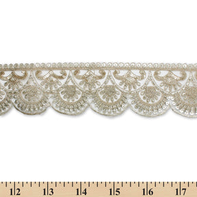 2 5 Inch Scalloped Sequin Metallic Corded Mesh Trim SV581417 Champagne A9