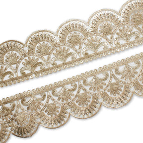 2 5 Inch Scalloped Sequin Metallic Corded Mesh Trim SV581419 Gold A1