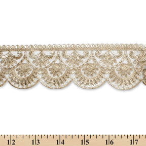 2 5 Inch Scalloped Sequin Metallic Corded Mesh Trim SV581419 Gold A9