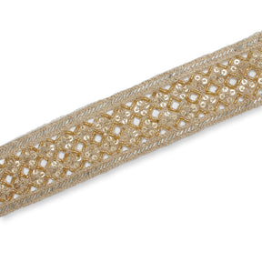 2 5 Inch Geometric Rhinestone Beaded Sequin Corded Eyelet Lace Trim SV581425 Gold A2