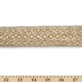 2 5 Inch Geometric Rhinestone Beaded Sequin Corded Eyelet Lace Trim SV581425 Gold A9