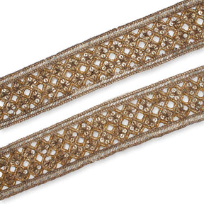 2 5 Inch Geometric Rhinestone Beaded Sequin Corded Eyelet Lace Trim SV581426 Brown A1