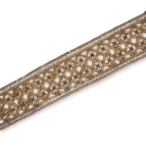 2 5 Inch Geometric Rhinestone Beaded Sequin Corded Eyelet Lace Trim SV581426 Brown A2