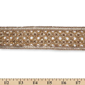 2 5 Inch Geometric Rhinestone Beaded Sequin Corded Eyelet Lace Trim SV581426 Brown A9
