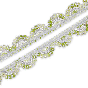 1 Inch Rhinestone Metallic Cording On Scalloped Embroidered Trim SV581431 Lime A1