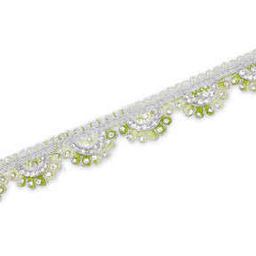 1 Inch Rhinestone Metallic Cording On Scalloped Embroidered Trim SV581431 Lime A2