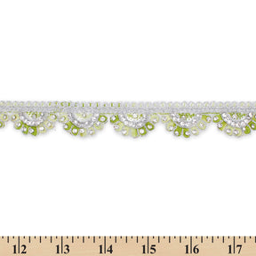 1 Inch Rhinestone Metallic Cording On Scalloped Embroidered Trim SV581431 Lime A9