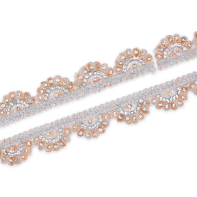 1 Inch Rhinestone Metallic Cording On Scalloped Embroidered Trim SV581432 Peach A1