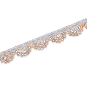 1 Inch Rhinestone Metallic Cording On Scalloped Embroidered Trim SV581432 Peach A2