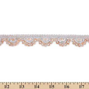1 Inch Rhinestone Metallic Cording On Scalloped Embroidered Trim SV581432 Peach A9
