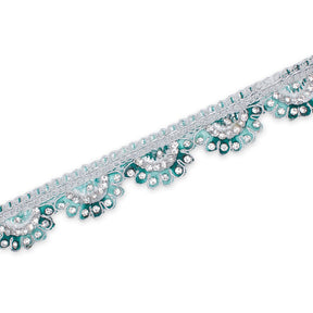1 Inch Rhinestone Metallic Cording On Scalloped Embroidered Trim SV581433 Aqua A2