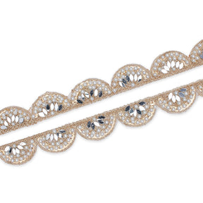 1 Inch Mirror Pearl Sequined Metallic Embroidery On Mesh Trim SV581436 Gold A1