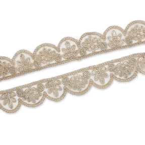 Vine Sequined Metallic Corded Scalloped Mesh Trim SV581437 Champagne A1