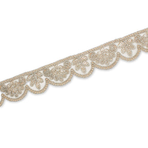 Vine Sequined Metallic Corded Scalloped Mesh Trim SV581437 Champagne A2