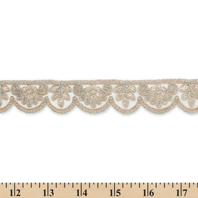 Vine Sequined Metallic Corded Scalloped Mesh Trim SV581437 Champagne A9