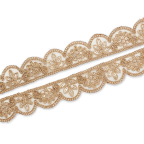 Vine Sequined Metallic Corded Scalloped Mesh Trim SV581438 Antique Gold A1