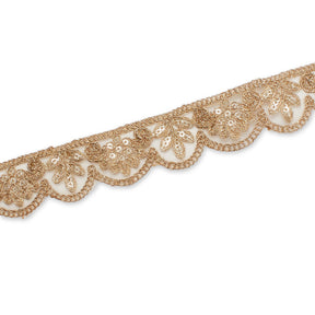 Vine Sequined Metallic Corded Scalloped Mesh Trim SV581438 Antique Gold A2