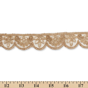 Vine Sequined Metallic Corded Scalloped Mesh Trim SV581438 Antique Gold A9
