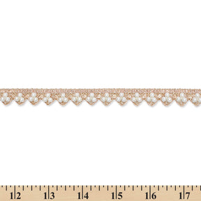 1/2 Inch Metallic Ribbon & Cording On Pearly Beaded Fabric Trim SV581883-HP Champagne / White Image A9