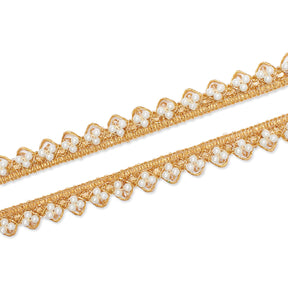 1/2 Inch Metallic Ribbon & Cording On Pearly Beaded Fabric Trim SV581885-HP Gold / White Image A4