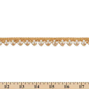 1/2 Inch Metallic Ribbon & Cording On Pearly Beaded Fabric Trim SV581885-HP Gold / White Image A9