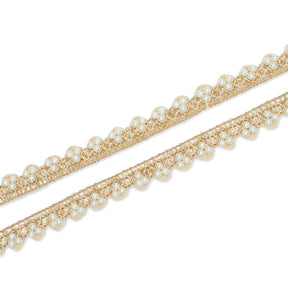 1/2 Inch Metallic Ribbon & Cording On Pearly Beaded Fabric Trim SV581887-HP Beige / White Image A4