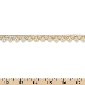 1/2 Inch Metallic Ribbon & Cording On Pearly Beaded Fabric Trim SV581887-HP Beige / White Image A9