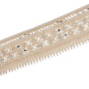 2 5 Inch Beaded Rhinestone Floral Mirrored Leafy Metallic Corded Mesh Lace Trim SV581891 Champagne A2