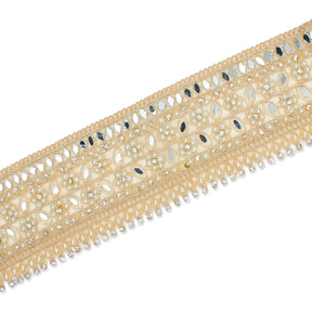 2 5 Inch Beaded Rhinestone Floral Mirrored Leafy Metallic Corded Mesh Lace Trim SV581892 Antique Gold A2