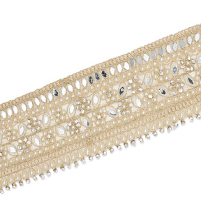 2 5 Inch Beaded Rhinestone Floral Mirrored Leafy Metallic Corded Mesh Lace Trim SV581894 Pale Gold A2