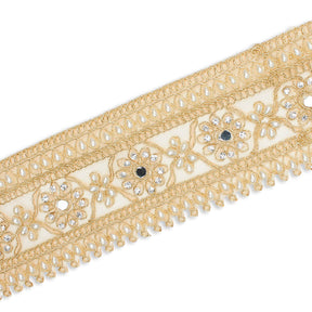 2 5 Inch Daisy Flower Rhinestone Beaded Metallic Cording On Mesh Lace Trim SV581896 Antique Gold A2